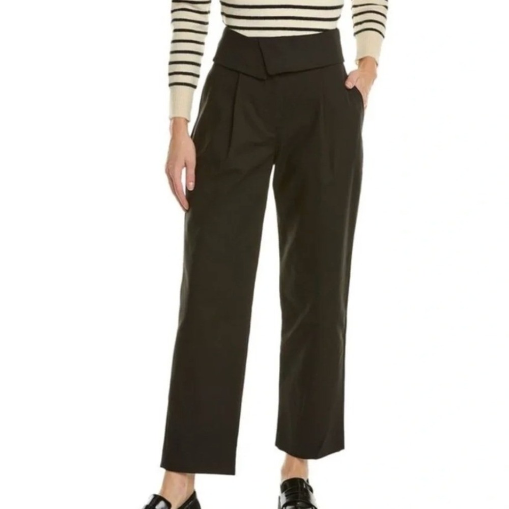 A.L.C. Coby Straight Pleated Trousers 10 Black Fold Over Waist Quiet Luxury Chic
